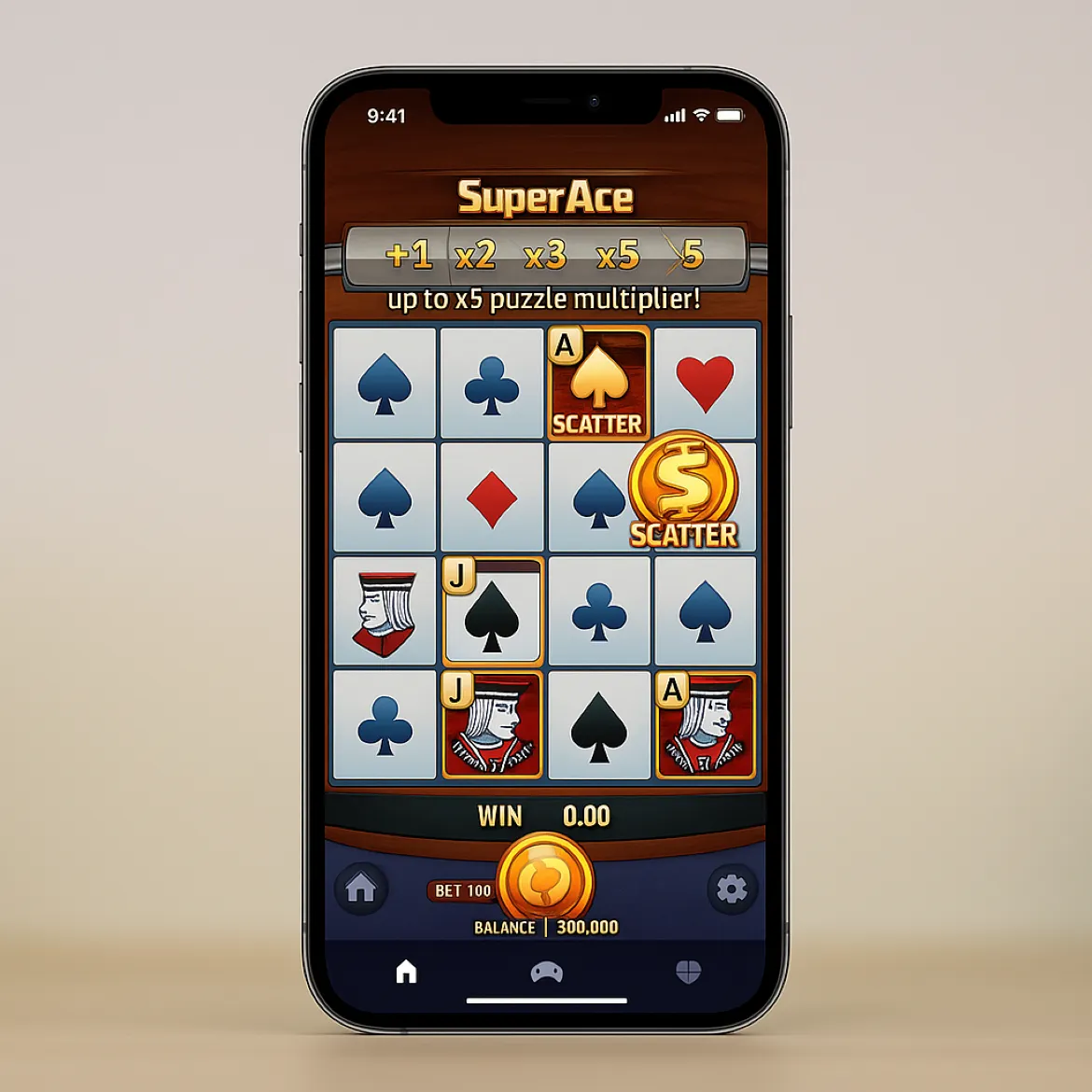Super Ace promotional or gameplay capture with card grid